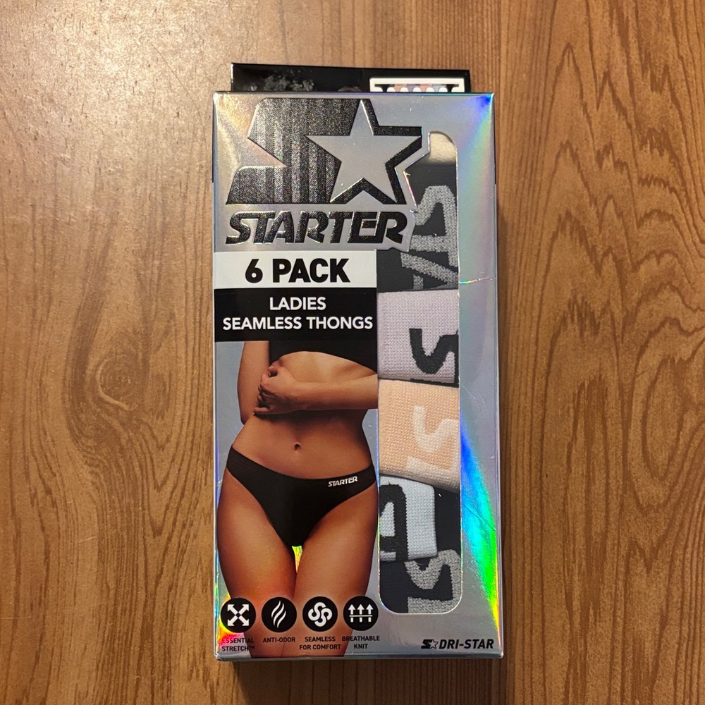 NIB Starter Ladies Seamless Thongs 6 Pack - Black and White